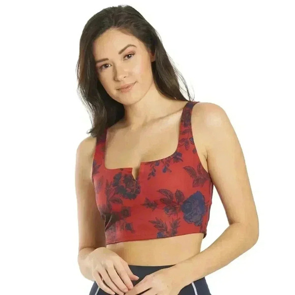 Free People Movement Ashford Lose Control Sports Bra Size Xs Red Floral - Picture 1 of 9